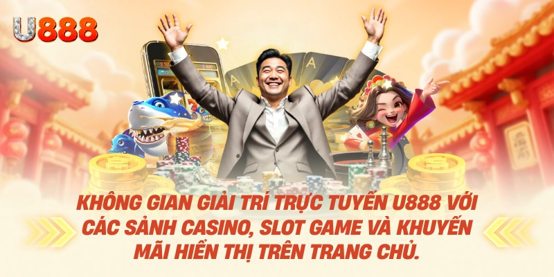 Trang Chủ U88 Chính Thức 2026 20 Không gian giải trí trực tuyến U888 với các sảnh casino, slot game và khuyến mãi hiển thị trên trang chủ.